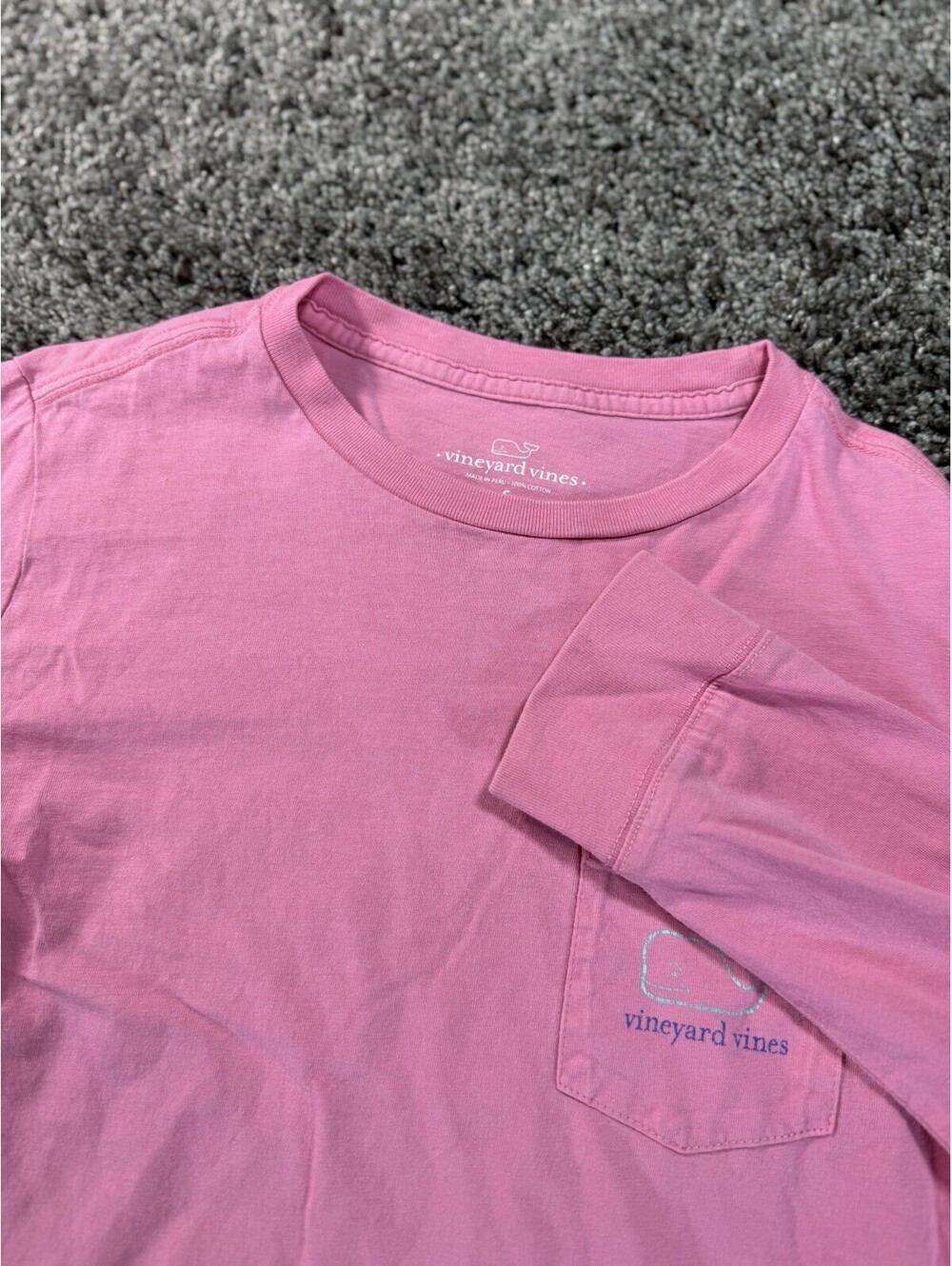 Vineyard Vines Girls Small (8-10 )Pink Blue Whale Pocket T Tee Shirt Long Sleeve